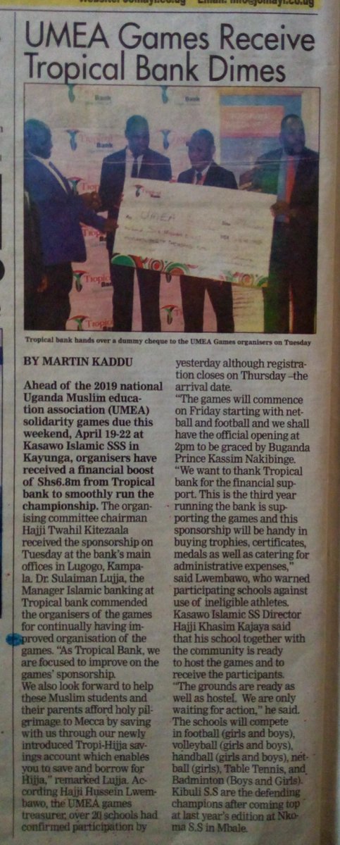 GamesUmea's tweet photo. What the Ugandan dailies say about the upcoming UMEA Solidarity Games. 
Thanks @RedPepperUG @DailyMonitor @newvisionwire &amp; @TropicalBankLtd our sponsors. https://t.co/n0hiuYZFJx