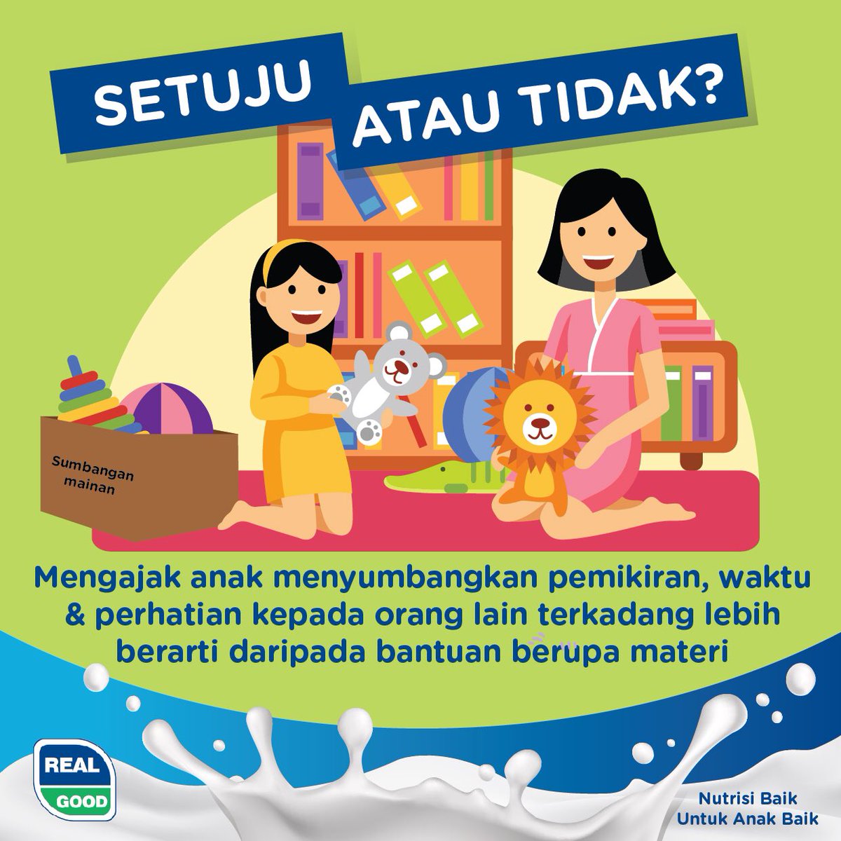 realgood_id's tweet photo. Ibu mana yang nggak bangga punya Anak Baik yang senang berbagi, ya. Tak hanya akan banyak membawa berkah bagi orang-orang yang membutuhkan. Dengan berbagi, Anak Baik juga bisa tumbuh menjadi pribadi yang penuh syukur dan bahagia, lho. https://t.co/2GfEtGwprQ