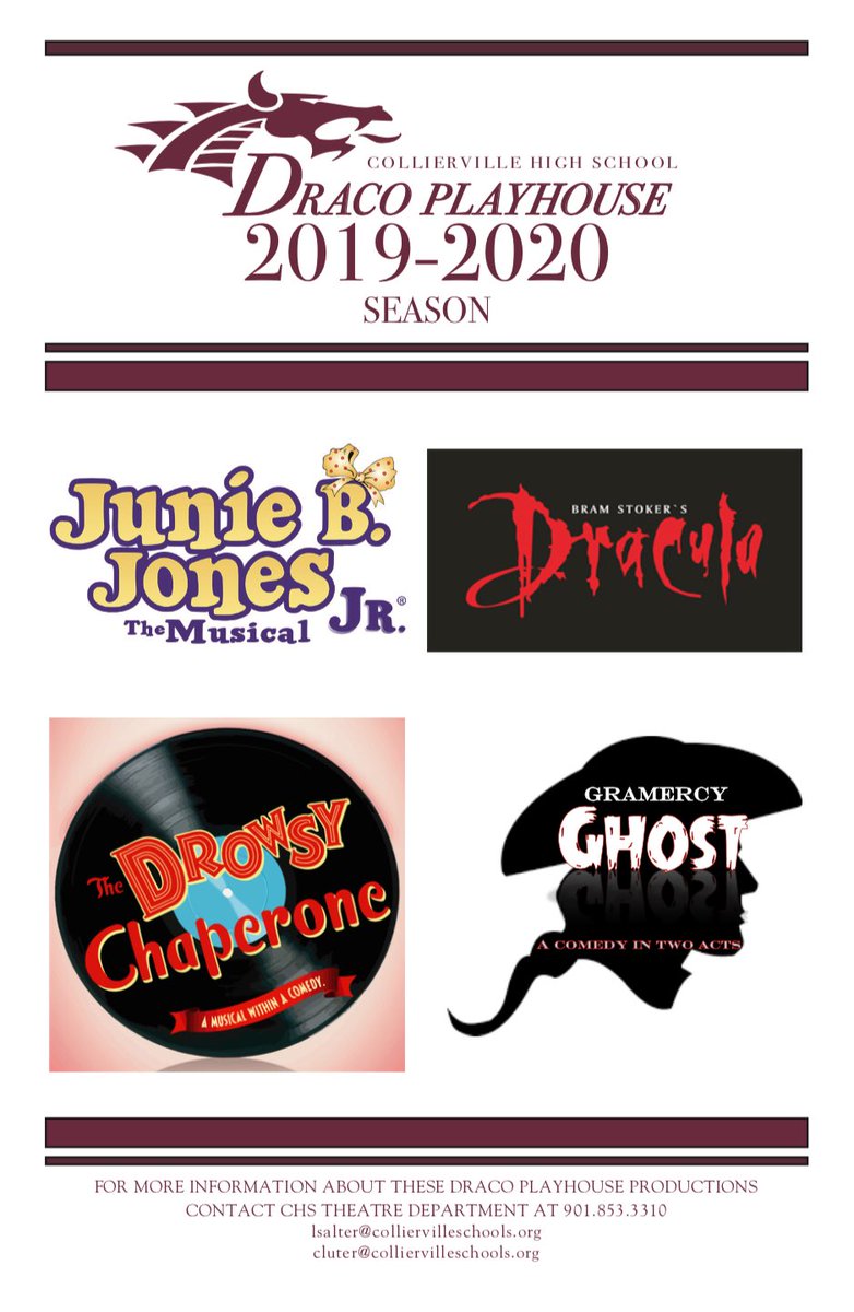 DracoPlayhouse's tweet photo. Introducing the Collierville High School Draco Playhouse’s 2019-2020 season! https://t.co/xEfcjHQfc0