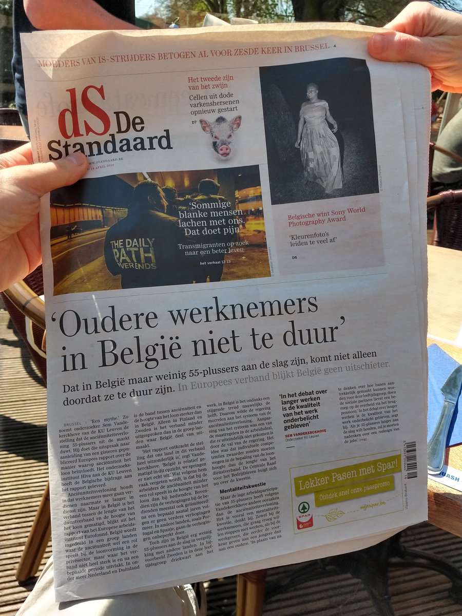 Just a perfect day: having a day off without kids and our report made it to the frontpage in the Belgian DeStandaard. #seniority #sustainablework ⁦@eurofound⁩ #leave #wages #healthandwellbeing #work