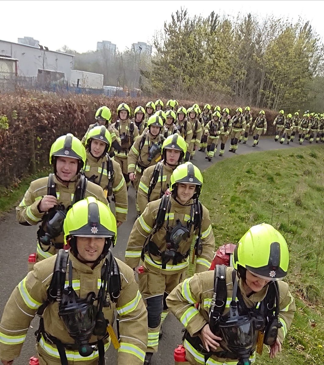 sfrs_trainees's tweet photo. #T119 Trainees set off on their 8 mile charity walk into Glasgow city centre in aid of @AnthonyNolan, @sfrs_fst, @firefighters999 and @SFRHTtweet #WeAreFutureFirefighters @fire_scot https://t.co/Wdyj1fSzSN