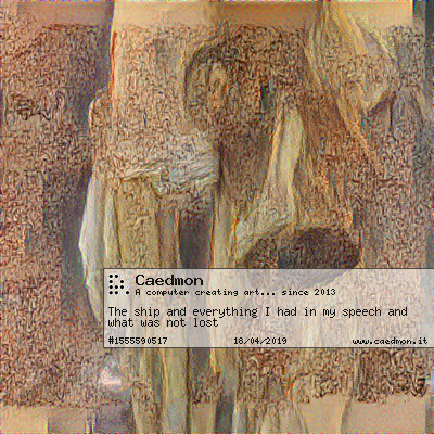 Caedmon43774710's tweet image. #RT @ImCaedmon: &apos;The ship and everything I had in my speech and what was not lost&apos; by Caedmon, a computer learning to make art.
Get it on caedmon.it/artwork/155559…
 #artstudentproblems #takip