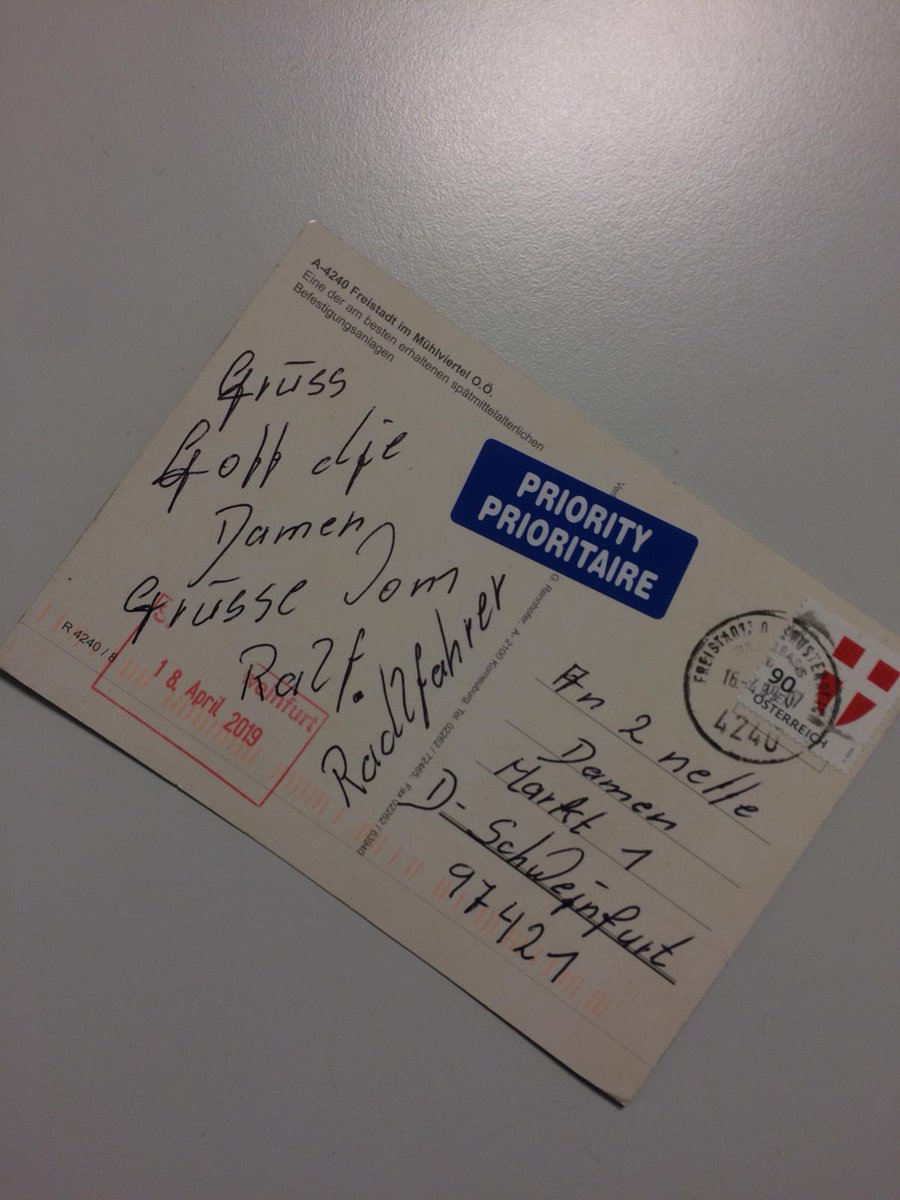 Touri_Toni's tweet photo. Wir haben Post bekommen! 📫
Aus Freistadt in Österreich - adressiert an die netten Damen aus der Tourist-Information! So startet man doch gerne in ein verlängertes Wochenende! 😊
Daaankeschön lieber Radlfahrer Ralf!
#schweinfurt360 #visitfranconia #14cities #post #ostern #danke https://t.co/lINYWAzJRo