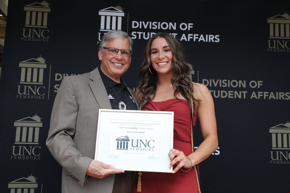uncpembroke's tweet photo. Avery Locklear wins the Senior of the Year Award at the #UNCP Senior Social! She will attend UNC School of Law in the fall. Awesome job, Avery! https://t.co/FJv5n9szRo