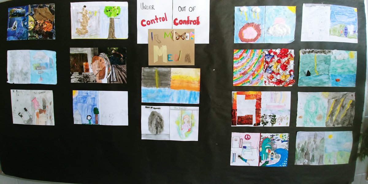 TheRealMrD4's tweet photo. Art and Mental Health awareness. The task: Use mixed media to express what it feels like when you are in control and out of control? The results are beautiful. #LockesPride https://t.co/ziyfqpAPCT