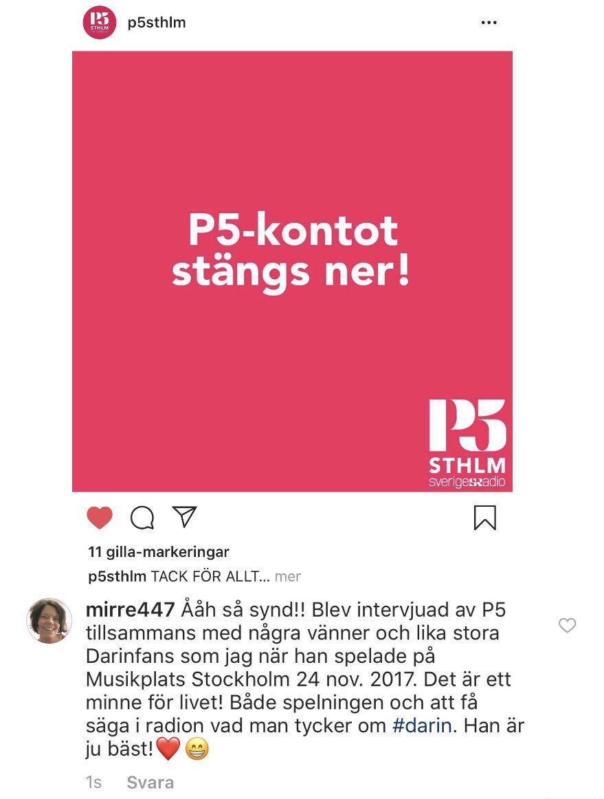 Mirre47's tweet photo. Skrev en kommentar på Insta idag. Så sorgligt!😢Men vilka fantastiska minnen som dök upp!!🙏🏽😭😍

#P5Stockholm #radio #Musikplats #MusikplatsStockholm 24/11-17 #Stockholm #Darin #Darintour #DarinTour2017 

@DarinOfficial❤️ #DarinFamily❤️ https://t.co/WtU9yX40Ns