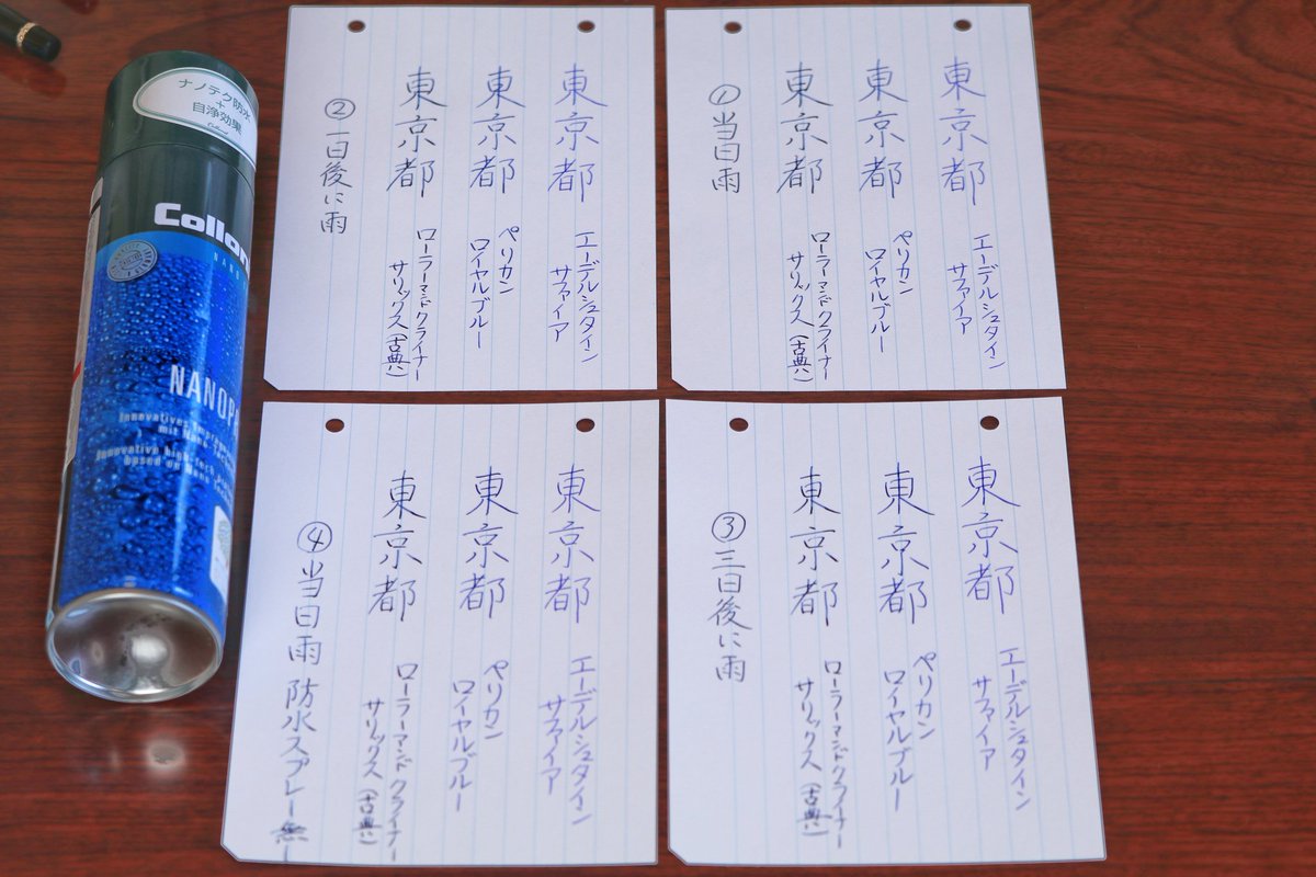 のんまると 万年筆を楽しむ 100 防水スプレーを使えば 染料インクでも宛名書きで使えるようになる いつかの趣味文に気になる投稿があったので 同じタイミングで書いた文字に 同じタイミングで防水スプレーを振り 所定の日にちで雨に降られるで