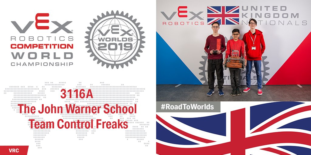 Next up as part of our #RoadToWorlds series it's <a href="/TCF_3116A/">VEX Team 3116A</a>, Team Control Freaks! 

#VRC Tournament Champions in the Lovelace Division at #VEXUKNationals, the students are off to #VEXWorlds hoping to build on their recent success!