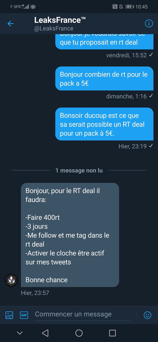 WxRizaR's tweet photo. Allez les potes on peux le faire si ce tweet atteint les 400 #RT
@LeaksFrance me donne le pack à 5€.
Je Follow Back toutes le personnes qui #RT. https://t.co/DZGARzIXdE