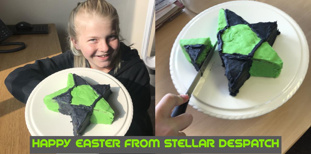 stellardelivery's tweet photo. We were in for a treat today as Katy made us an Easter cake in the shape, colour &amp; design of our #StellarLogo. We would like to confirm that it was absolutely delicious and that is has been demolished. Thank you Katy. From everyone at #StellarDespatch, have a #HappyEaster. https://t.co/uEVGBvNHRw