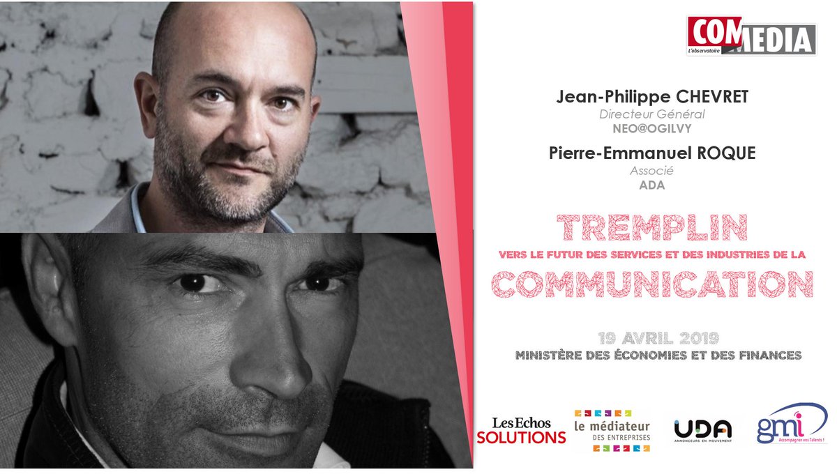 #TremplinCom Jean-Philippe Chevret @neo_Ogilvy et Pierre-Emmanuel Roque témoigneront d'une collaboration réussie à la conférence "#Innovation, levier de #transformation de la filière #communication" le 19 avril à <a href="/Economie_Gouv/">Ministère de l'Économie et des Finances</a>
👉Infos &amp; inscriptions ici : bit.ly/1GHcqlk