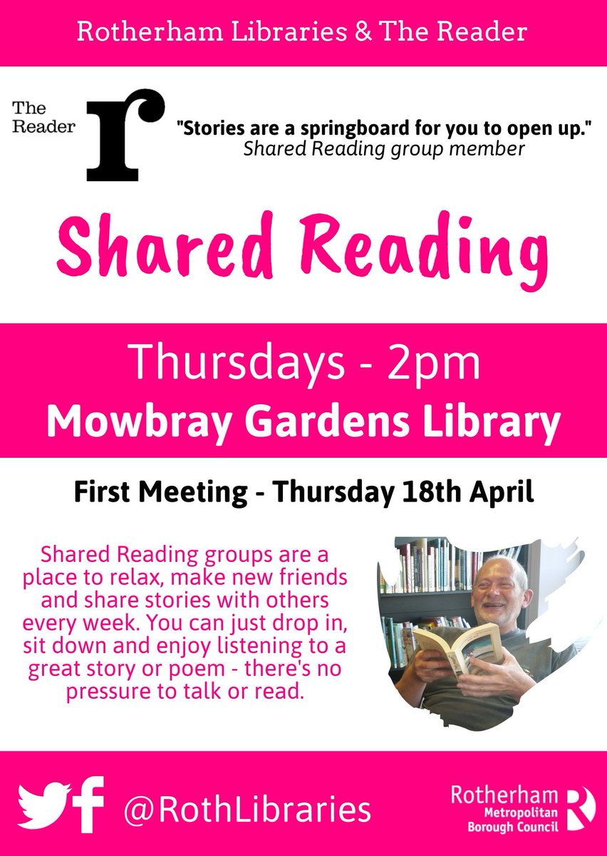 RothLibraries's tweet image. Come along to our first #SharedReading session at #MowbrayGardensLibrary this afternoon... books, biscuits &amp;amp; buddies - what more could you want? 😍📚