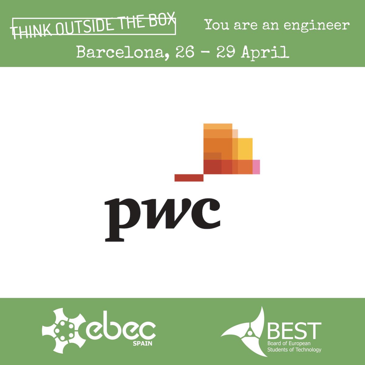 EBECSpain's tweet photo. EBEC Spain is next week! We’re really excited to announce that one of our sponsors is PwC, one of the largest professional services firm in the world! #EBECSpain https://t.co/D1pxw5xOzR