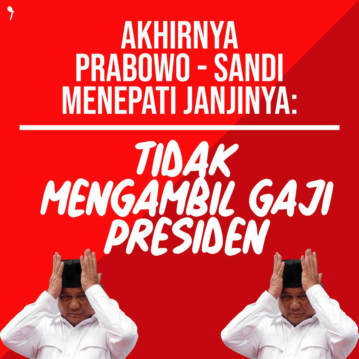 HannyAnnisa2's tweet photo. Janji yang sudah ditepato. terimakasih tidak mengambil gaji presiden

#MisteriHilangnyaSandiagaUno 
#KemenanganJokowiAmin 
#LegowoNapaWo https://t.co/Y3UtaEllFG
