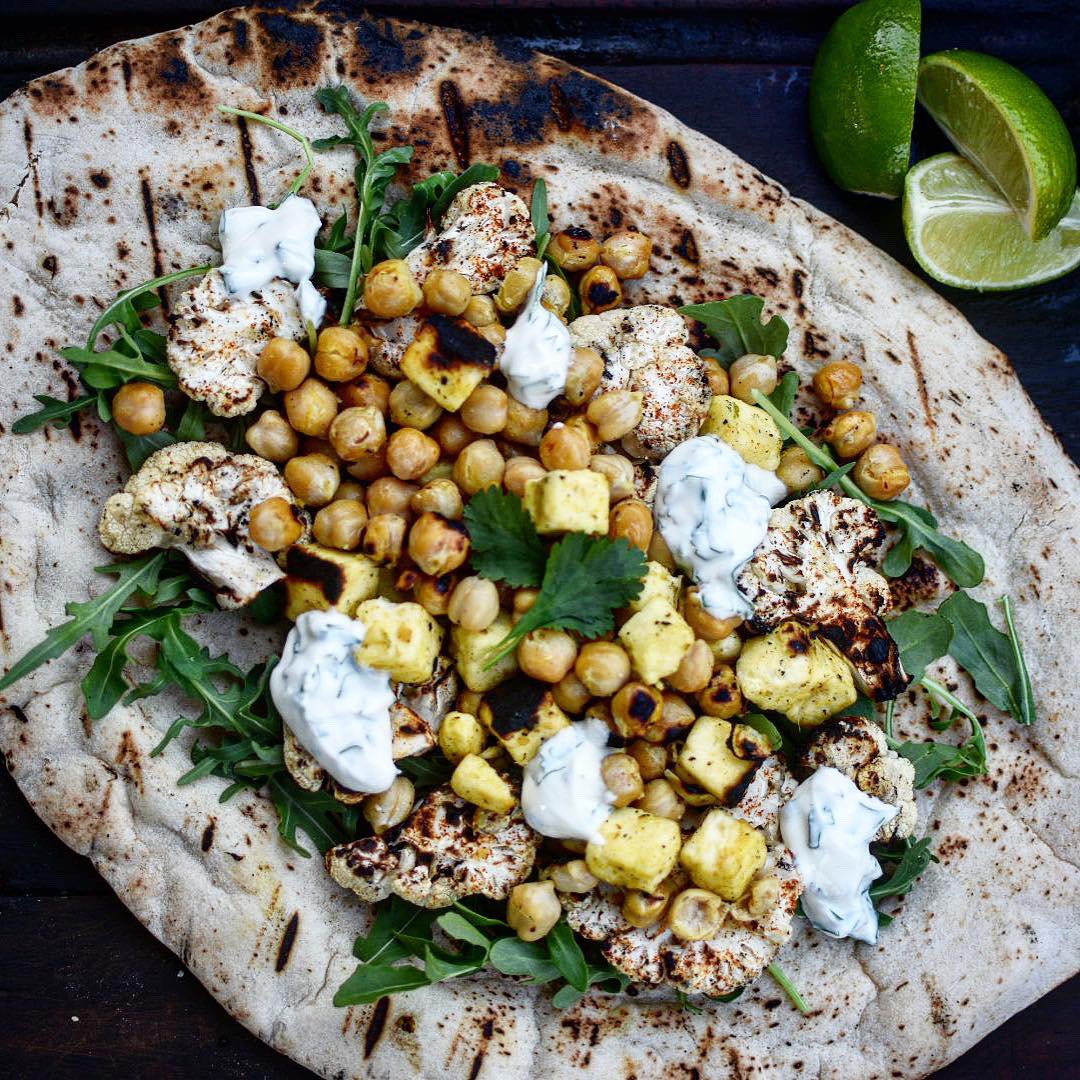 FeastInfo's tweet image. New bbq veggie option all set, tumeric paneer with masala grilled cauliflower and chickpeas 😋