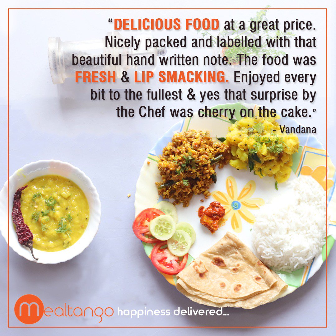 MealTango's tweet photo. Congratulations to #HomeChef Bharti Prasad of Hinjewadi for this 5-⭐️ review.
Dear Vandana Solanki, thank you for joining the Good Food Revolution by #MealTango
Keep coming back!♥️

Visit https://t.co/JpVsDJ1bJQ for #homefood nearby!

#Pune #ThursdayMotivation #fooddelivery https://t.co/dli77DTumQ