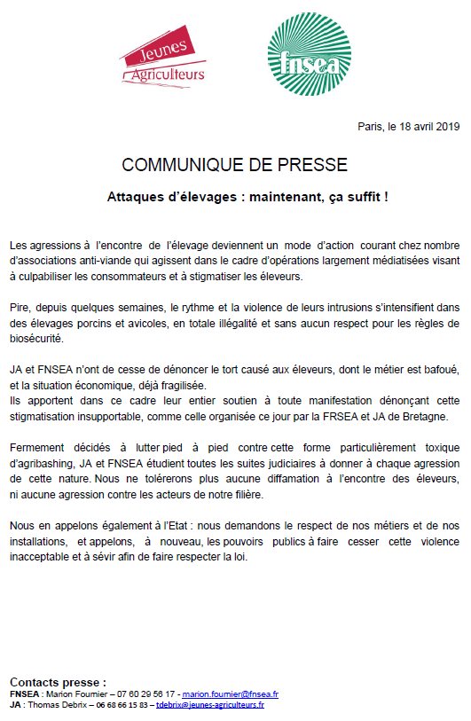 JeunesAgri's tweet photo. [#CP] Attaques d'élevages : les agressions à l'encontre de l'élevage deviennent un mode d'action courant chez nombre d'associations anti-viande. Nous dénonçons le tort causé aux éleveurs, dont le métier est bafoué.
Notre CP avec @FNSEA 👇
https://t.co/hkE8wRoM2A https://t.co/O2ZJUQJRjh