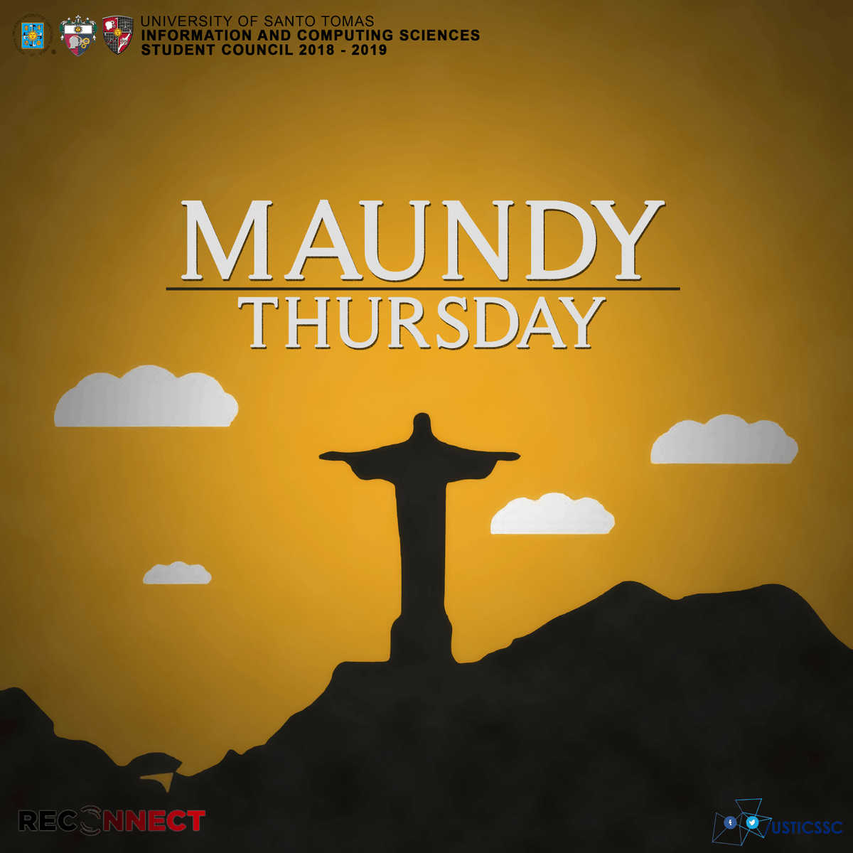 usticssc's tweet photo. Let us all commemorate the moment Jesus Christ joined the apostles during the Last Supper by praying in peace.
#MaundyThursday
#ICSReconnect
#ICSSC1819 https://t.co/373raTmC2y