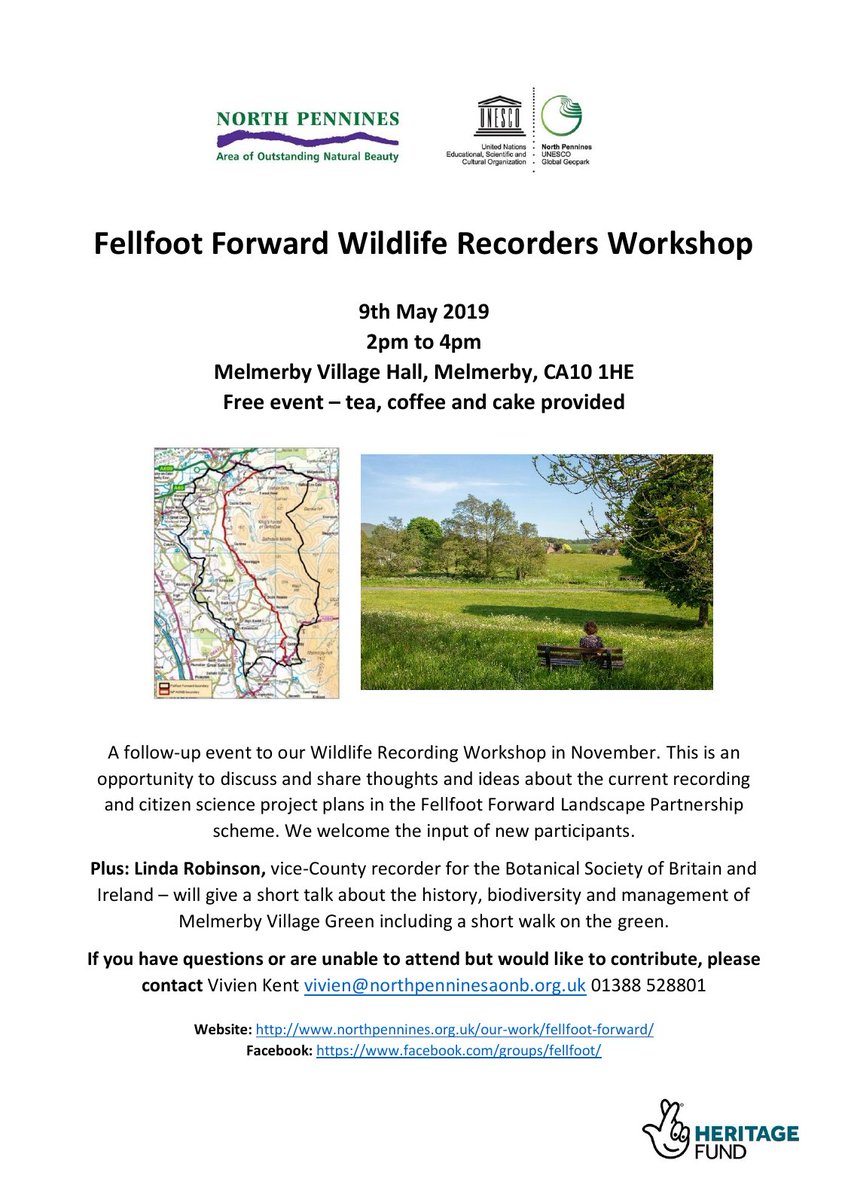 Colleagues from the Fellfoot Forward LP Scheme @NorthPennAONB are running a FREE #wildlife recording workshop at #Melmerby, #Cumbria on the Thursday 9th May. All are welcome to attend & discuss or contribute ideas about the scheme's current plans. #fellfootforward