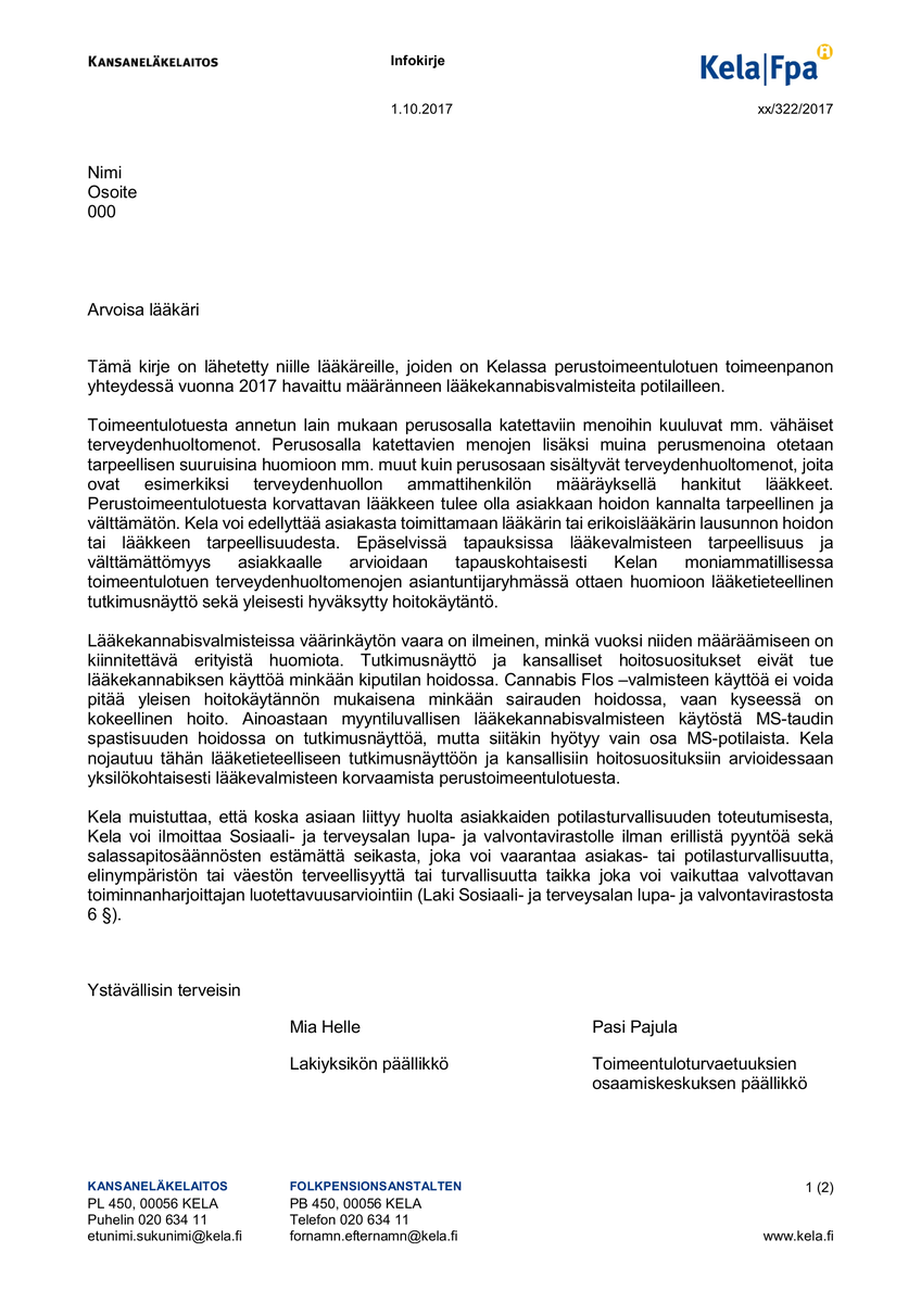 mspotilas's tweet photo. Kelan ”infokirje” lääkekannabiksesta oli sitä mitä lääkärit väittivätkin – Kelan kanta pysyy: tarkoitus ei ollut puuttua työhön https://t.co/4LsTWi1Qjq #lääkekannabis #kela #valvira #suomi 

"Ystävällisin terveisin" https://t.co/q0V2cKJysR