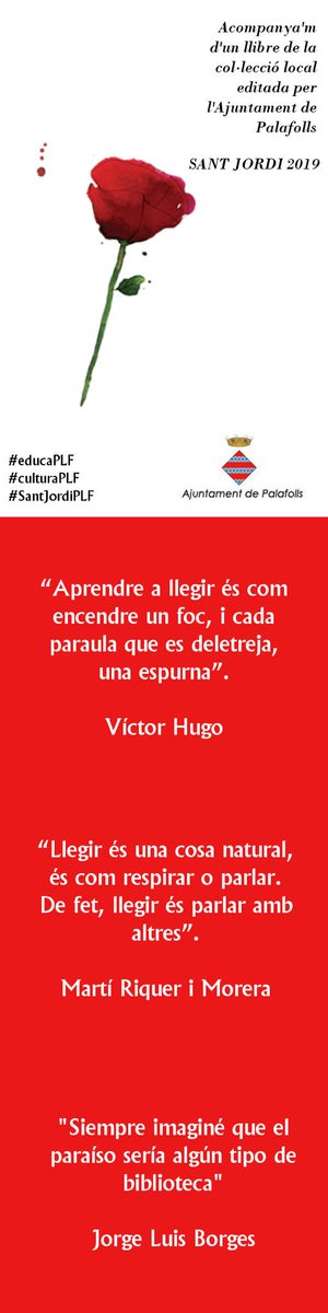 AjuntamentPLF's tweet photo. I per la diada de Sant Jordi... Perquè volem que gaudeixis d’aquest dia als carrers de la nostra població. Aquell dia busca aquest punt de llibre, apropa’t a l’estand de l’Ajuntament i tindràs un obsequi #educaPLF #serveisPLF #SantJordiPLF @BiblioPalafolls @radiopalafolls https://t.co/toIbZM0OZd