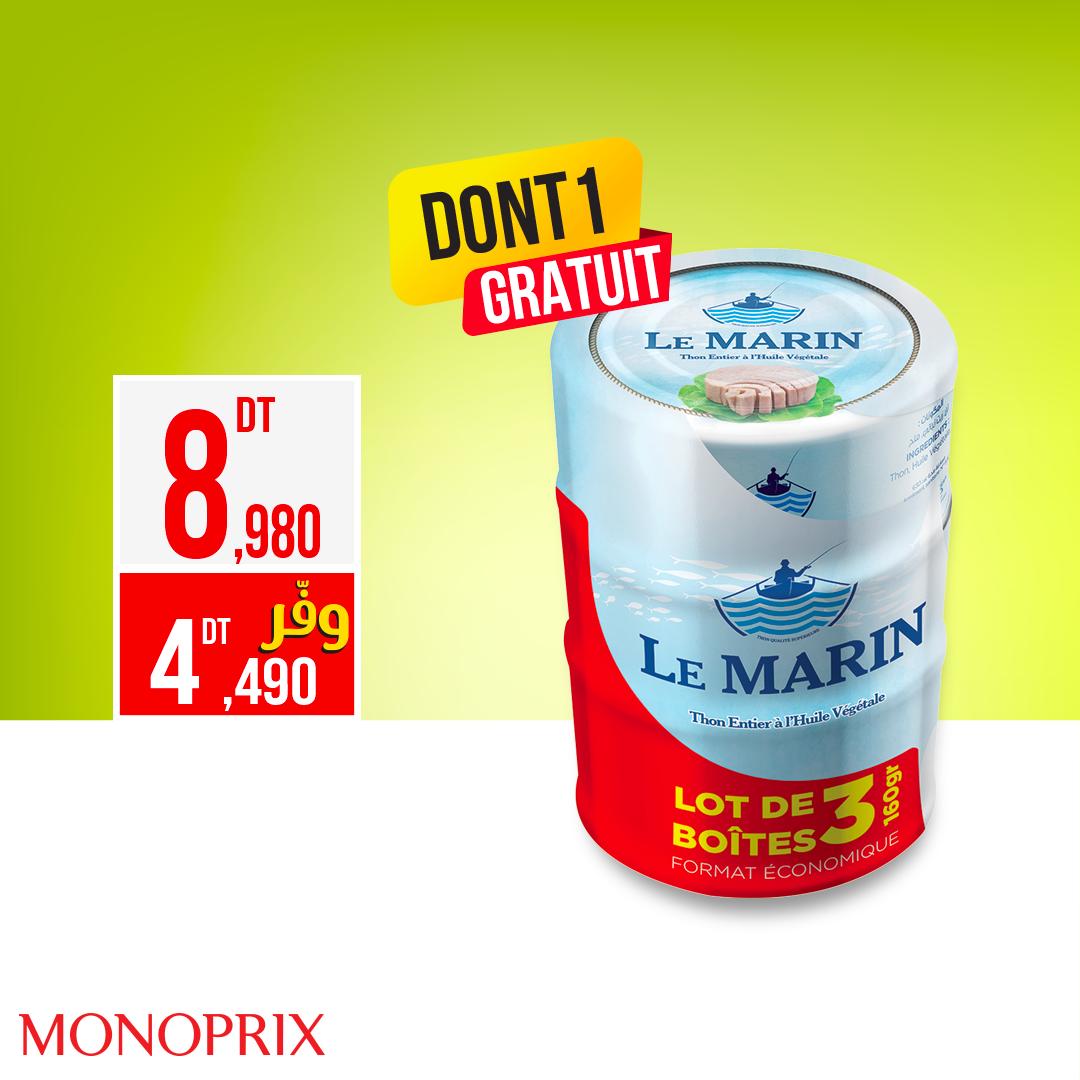 مونوبري ديما أرفق بأحسن الأسوام ، حتى 21 أفريل الـ3 حكك تن Le Marin 160g à l’huile végétale بـ 8,980 ديناروفيهم وحدة بلاش !! 
و هكّا توفر 4.490 د 
ومتنساوش بش تعملوا طلة على الـCatalogue متاعنا 
bit.ly/2WSifsX