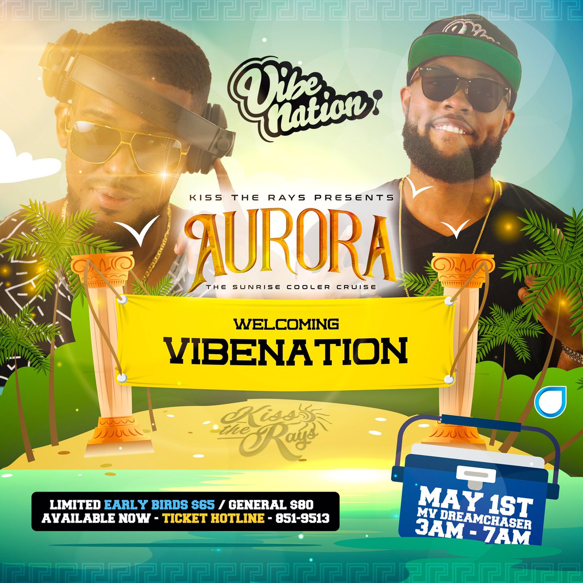“It’s ah vibe every time they touch down Kiss The Rays the cruise
 Present AURORA 
 We welcome Vibenation as we
  Embrace The Sunrise 
DATE: Wednesday May 1st 2019
#fingerlickingood
#kisstheraysthecruise 
#makemaydaygreatagain
#kisstheraysaurora
#embracethesunrise #barbados