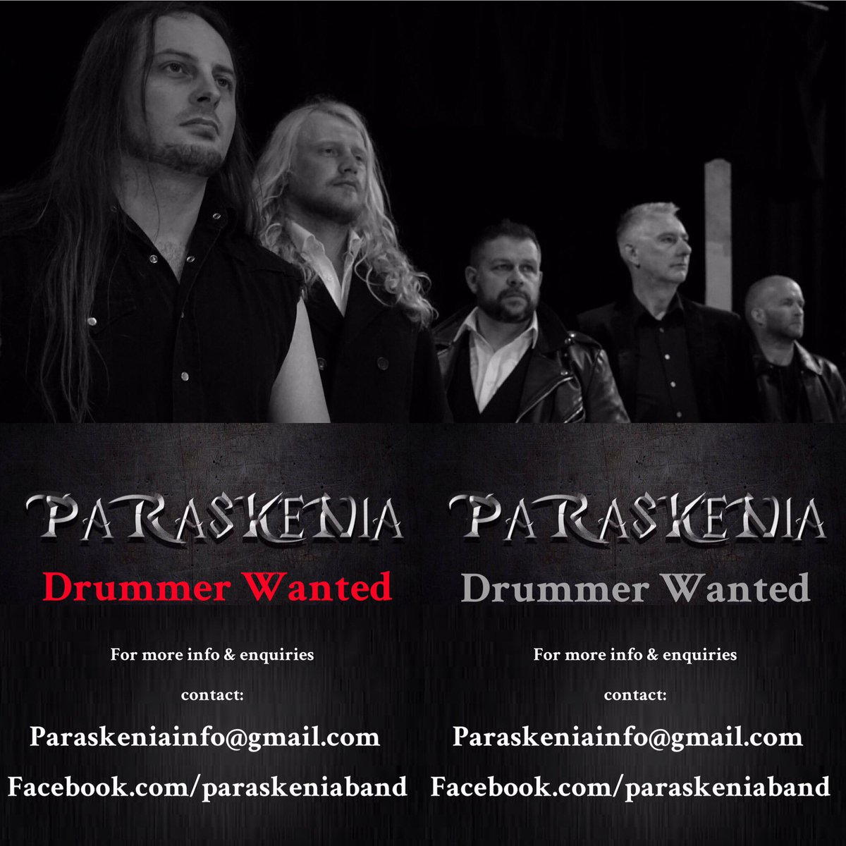 3. For more information please visit us on Facebook.com/Paraskeniaband Please #RT #Drummerwanted #symphonicmetal #metal