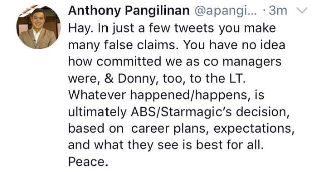 lalalululoey's tweet photo. Nagpapamiss lang ang management eh, they know their work. Alam nila ano ang mabuti at hindi. Pansin niyo tugma ang tweet ni Tito A sa tweet ng ABS. Bakit palaging may ganyan ang ABS. Kasi pinapakapit nila tayo. Sinusubukan nila kung hanggang kailan natin kaya ilaban ang #DonKiss https://t.co/lIzc0bQ88N