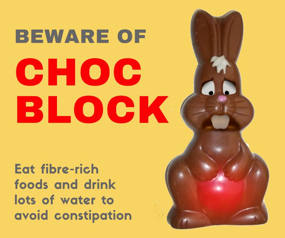 childhealthqld's tweet photo. ChocBlock! It's a thing! Beware of #ChocBlock this Easter๐๐ฐ Too much chocolate can cause constipation, so make sure your family's diet is high in fibre. And drink plenty of water - aim for two litres (six to eight glasses) per day. ๐๐ฐ https://t.co/ZbnfyXZQ7g