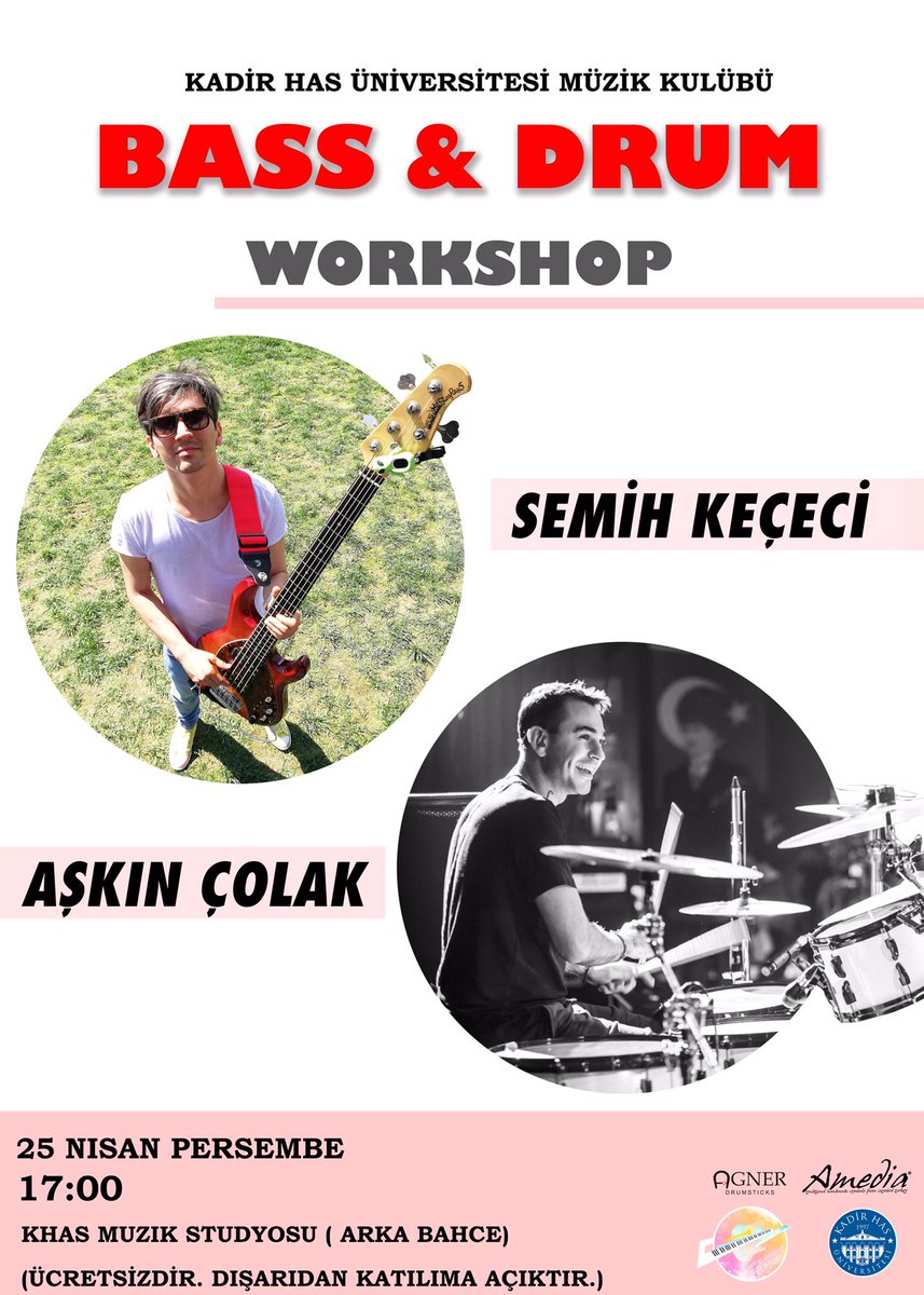 25 Nisan Perşembe günü saat 17.00’de Semih Keçeci ve Aşkın Çolak ile gerçekleştireceğimiz Bass &amp;Drum workshop etkinliğimize hepinizi bekliyoruz! 🥁<a href="/khasedutr/">Kadir Has Üniversitesi</a> Not:Etkinlik ücretsizdir. Dışarıdan katılıma açıktır. Dışarıdan katılmak için kulüp sayfasına mesaj atmak gerekmektedir.💌