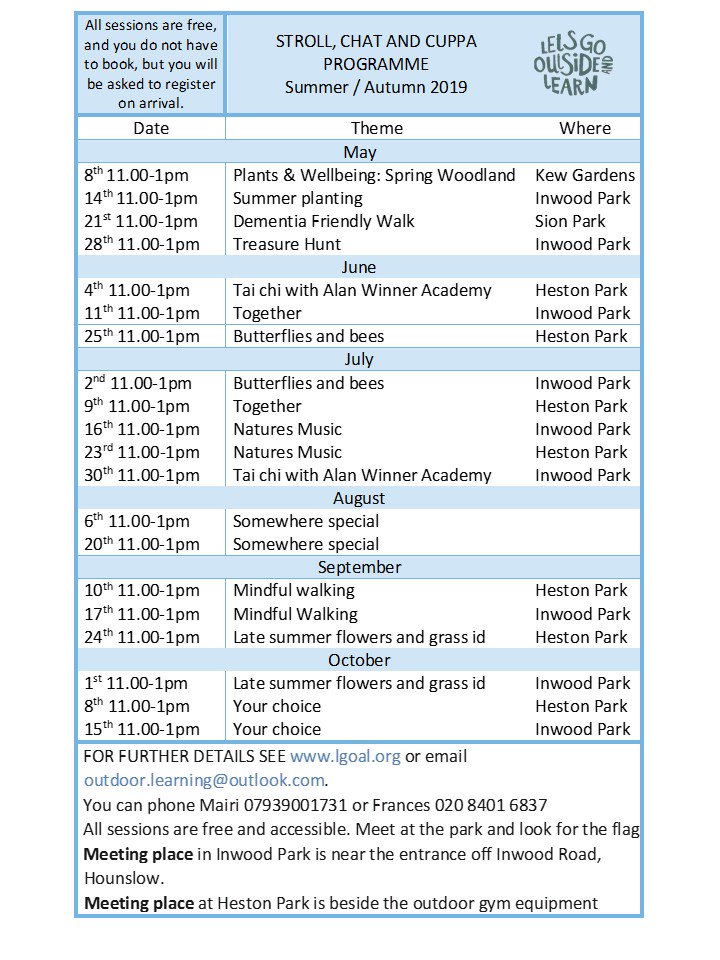 LetOutside's tweet photo. Please join us in Hounslow #Parks for our amazing #outdoor experiences meet new #friends take a gentle #stroll and have a cuppa and a #chat too @LBofHounslow @HestonActionG @hestonwestcp https://t.co/EOij47k8ef