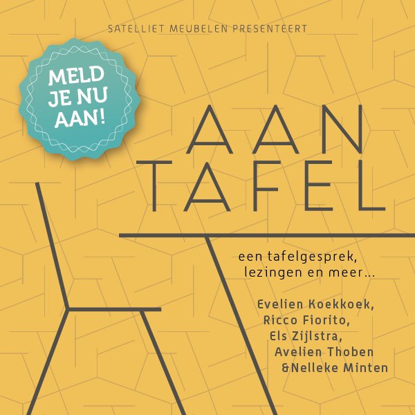 Op 16 mei organiseert Satelliet 'AAN TAFEL' met als thema: Are you #WELL ? - The essence of wellbeing centric interior design. Sprekers: <a href="/evelienkoekkoek/">Koekkoek</a> <a href="/zijlstraels/">Els Zijlstra | MaterialMatchMaker</a> Ricco Fiorito, Avelien Thoben &amp; <a href="/nellekeminten/">Nelleke Minten</a> Meer info en gratis aanmelden: bit.ly/2XohWXi