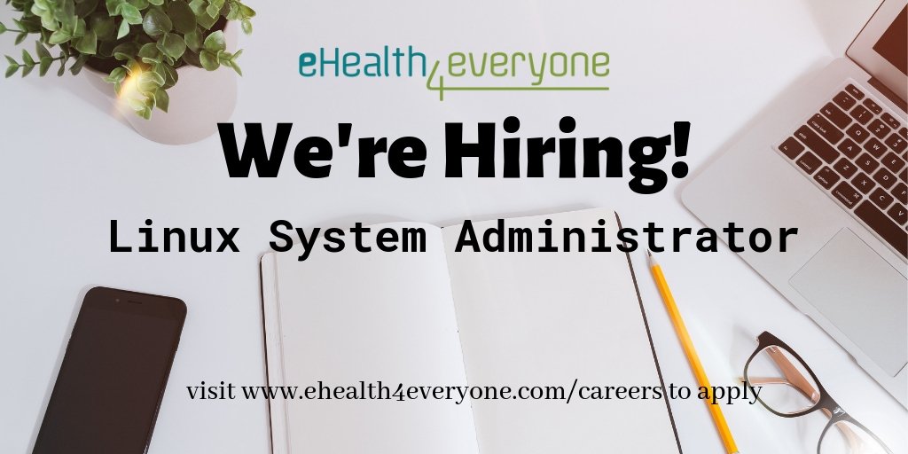 eHealth4every1's tweet image. Urgent Role!
We are looking for a Linux administrator who will be responsible for designing, implementing and monitoring production and test infrastructure.
Visit bit.ly/2IvuY1I to apply
#ehealth4everyone #e4ecareers #linuxsystemadministrator