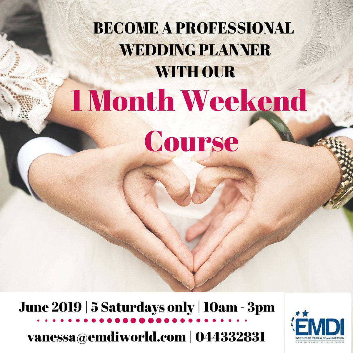 Become a professional in just one month.
Learn the fundamentals of wedding planning across different cultures and locations in 5 weekends.
Call 044332831 for more details