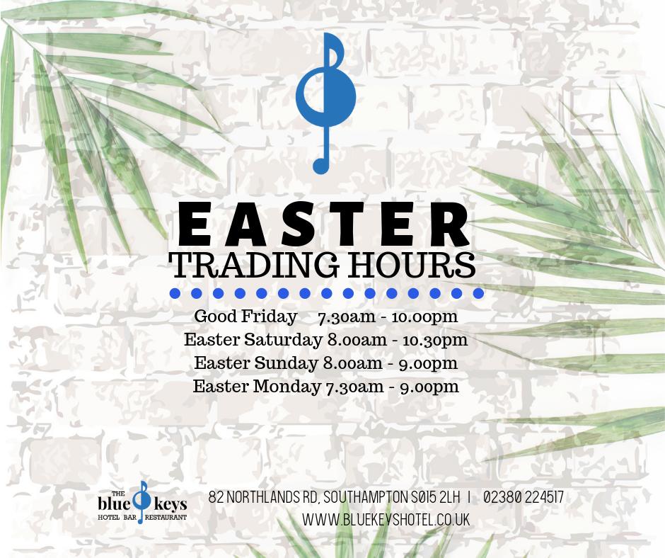 BlueKeysHotel's tweet image. Checkout of Easter Trading times so your not disapointed! Happy Easter Everyone!!