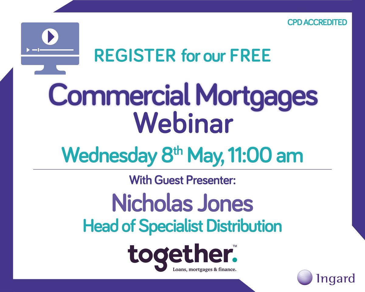 Calling all Network members... have you registered for our FREE Commercial Mortgages Webinar on Wednesday 8th May?  The hour-long event is sponsored by our lending partner <a href="/Together_Money/">Together</a> .  Book your place via the Portal: bit.ly/2GZZLlD   #commercialmortgages
