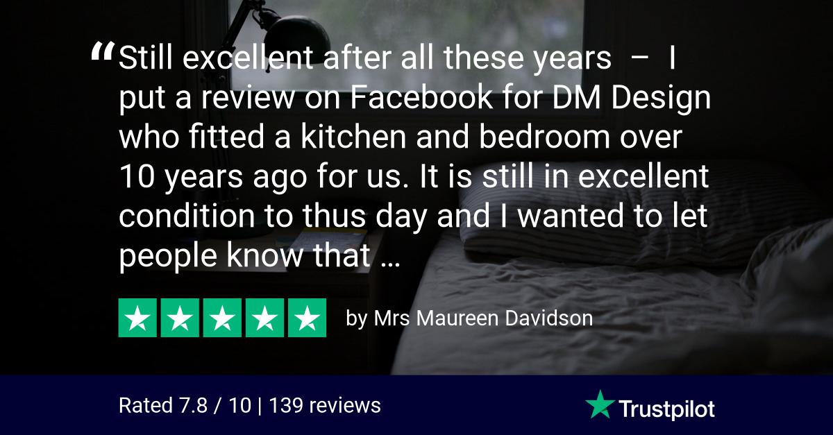 DM__Design's tweet photo. We love customers like Mrs D, such lovely comments after an installation 10 years ago! Products that are designed to withstand the test of time! #solid #dmdesign #trustpilot #interiordesign #bespoke #luxury #style #awesomecustomers https://t.co/FBNLf37wv3