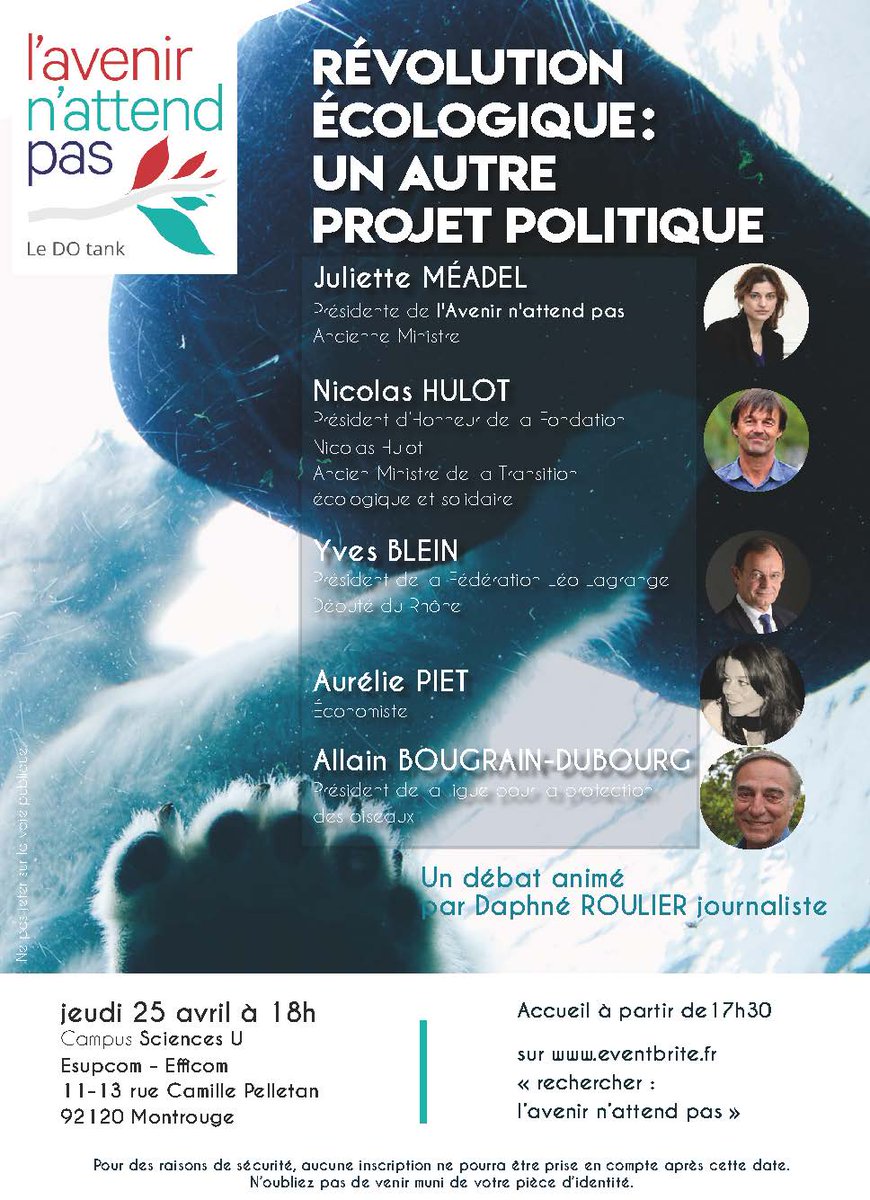 sciences_u's tweet photo. RDV le 25 avril prochain au campus pour un débat avec Nicolas Hulot @FondationNH @juliettemeadel @yves_blein @LeoLagrange Daphné Roulier @AureliePiet ... On parlera de révolution écologique !!! 
#jeunesse #écologie #environnement #arts #campus https://t.co/KC6OmrLA9t