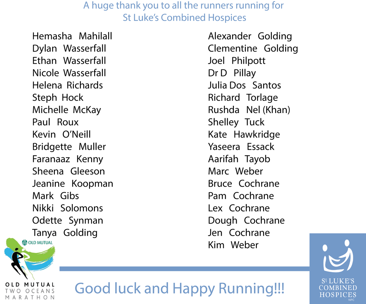 StLukesSA's tweet photo. Good luck to all the runners who are taking part in the Two Oceans Half Marathon on Saturday! We wish you all the best!  @Two @2OceansMarathon https://t.co/fqzBALAguH