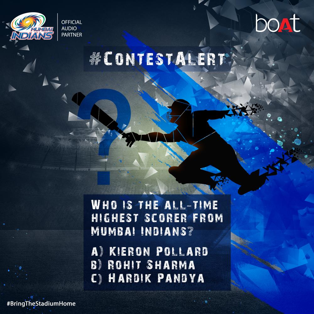 RockWithboAt's tweet photo. Time to get your hands on exclusive boAt goodies and much more! Can you guess who is the all time highest scorer from @mipaltan? Answer, like and tag your friends to win big!
  
#boAtXMumbaiIndians #BringTheStadiumHome
#SoundOfTheChampions #Contest

T&amp;C: https://t.co/toZ9Thecmd https://t.co/MVhtFFa1dD
