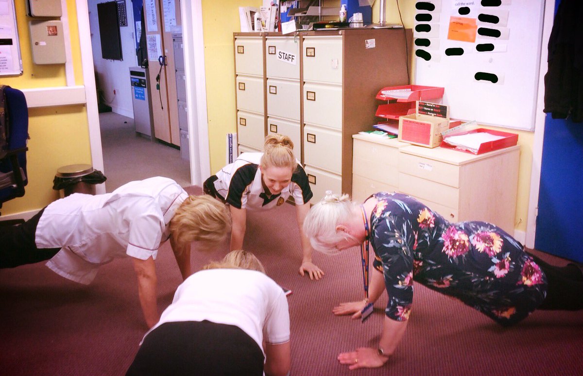 Heeding our own advice in the therapy and nurses office, and keeping our core strong! Our #dailyplank helps protect our back, and lifts office morale! #plankaday #officeplanking #wellbeingatwork #healthyoffice