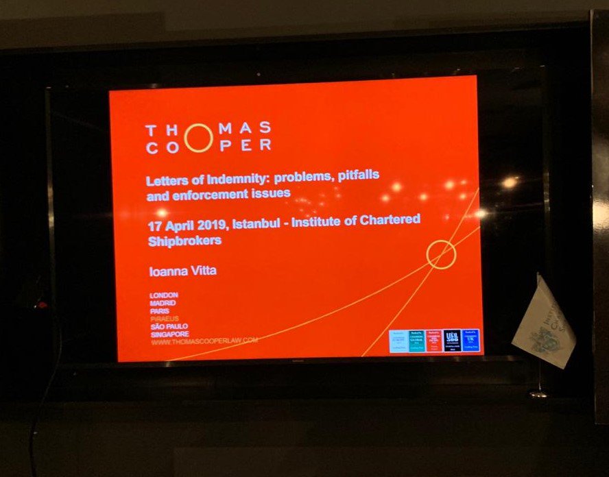 ThomasCooperLLP's tweet photo. Thomas Cooper Partner, Ioanna Vitta speaking at yesterday's Institute of Chartered Shipbrokers Turkey event / quiz night on Letters of Indemnity. https://t.co/ddYEkZTJrO