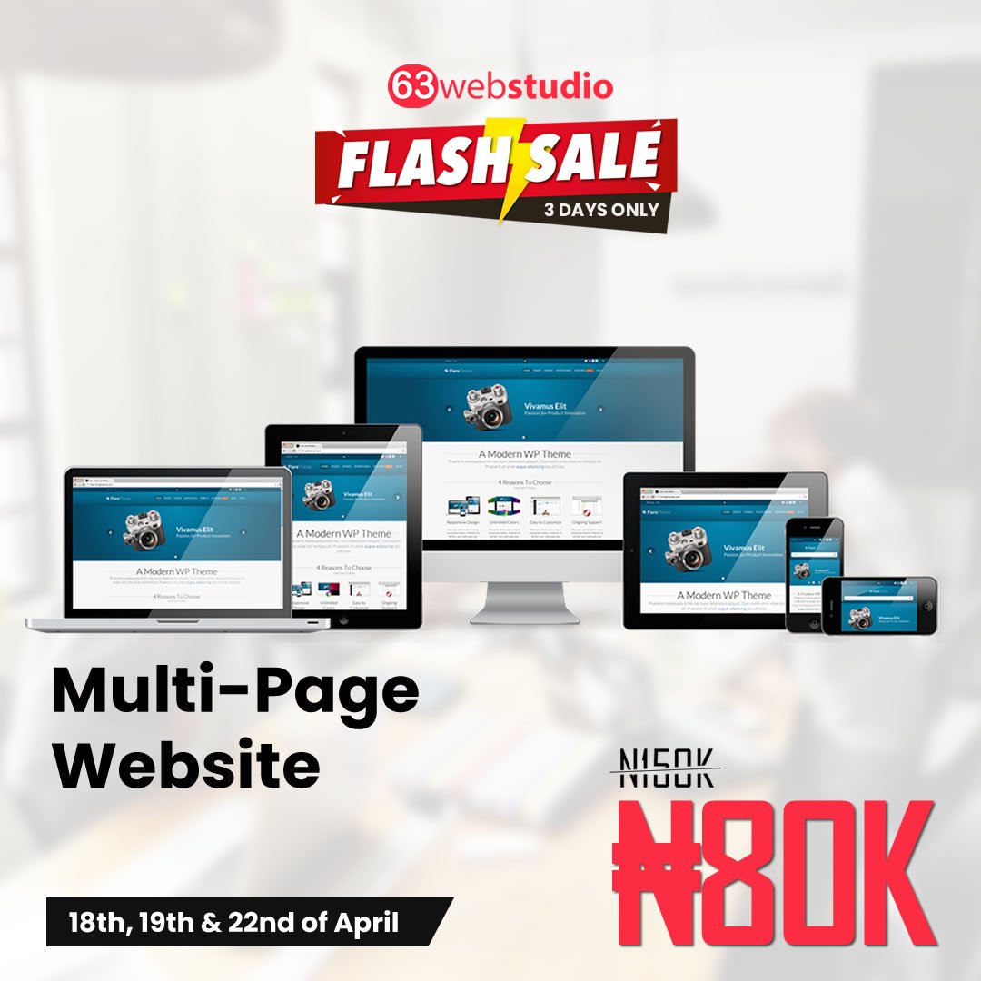 63WebStudio's tweet image. For just 3 Days, get any of our website plans for half the price.

You&apos;ll never find best quality at this price, grab this offer now.

Visit | 63webstudio.com

For Further inquiries, Call 08129496583

*Offer ends 22nd of April.

#63WebStudio #FLASHSALE #Webdesign #webdev
