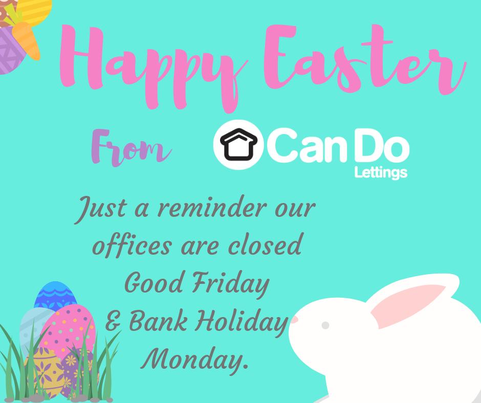 CanDoLettings's tweet photo. Wishing you all a Happy Easter from Can Do Lettings!🐥 🐰  🐣 
Just a reminder our offices are closed Good Friday &amp; Easter Monday. https://t.co/wzoAYZlfIw