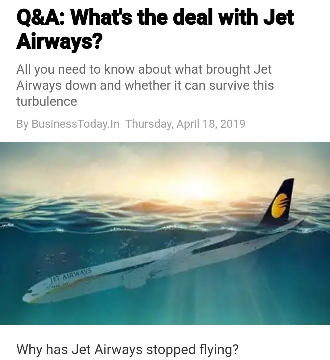 tushar6007's tweet photo. Yes, Jet Airways is facing major financial crises, but @BT_India has no right to edit flight image in such a manner. Let's be responsible enough to judge the situation. Jet Airways is a brand which is recognized globally. Is this what we want the world to see? @PMO @sureshprabhu https://t.co/SUnbdBeOfy