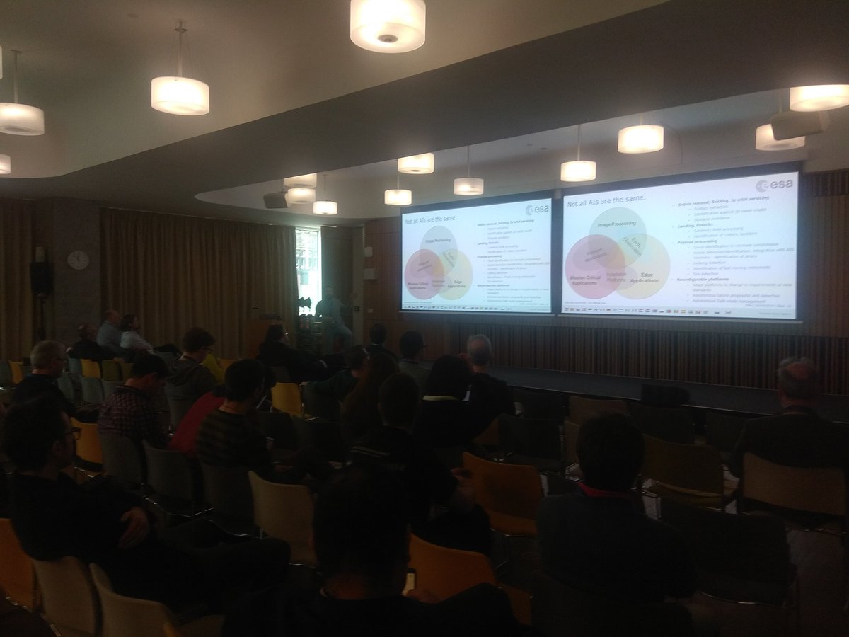 hipeac's tweet photo. We're listening to some fascinating stories in the #edge #AI #inference and #training session at #CSWSpring19. First up: how #AI is central to @ESAbusinessapps and how Europe is on track to becoming leader in AI in #space
https://t.co/aI5mdiBSkL https://t.co/4wapBAWP38