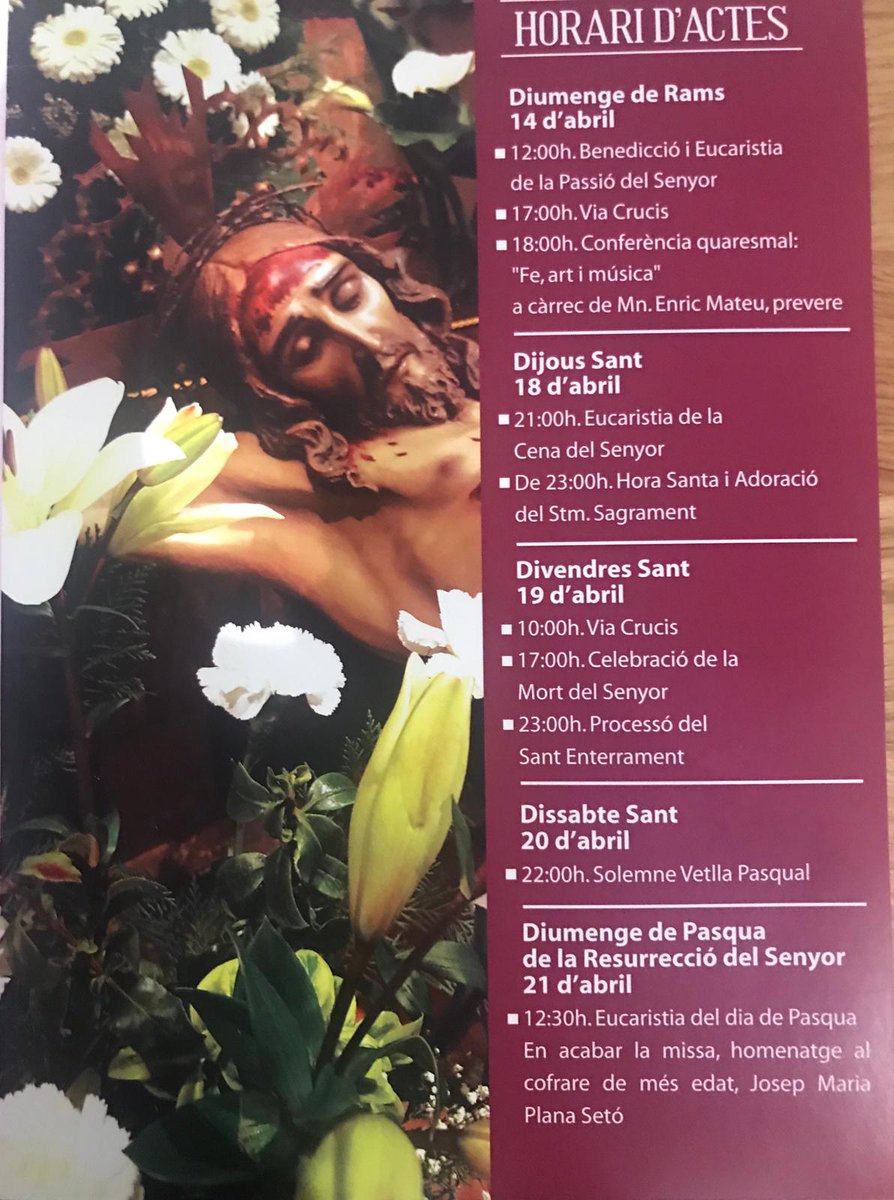 VILARIUDECANYES's tweet photo. Per als qui gaudiu de la Setmana Santa i les seves tradicions, aquest és el programa d'actes previstos per aquests propers dies. https://t.co/iFb7UXuz3H