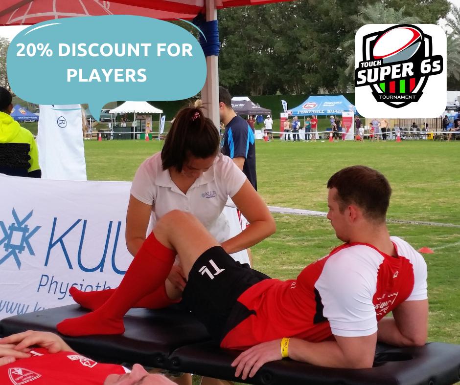 super6sdubai's tweet photo. Following their sterling job at the recent @super6sdubai Championships, @KuurRehab is offering 20% discount to all our league players - so get all those aches and pains sorted for good! #kuur #METouch #active #painfree #lovesport #touch #fitness #active https://t.co/o6fcCBslqS