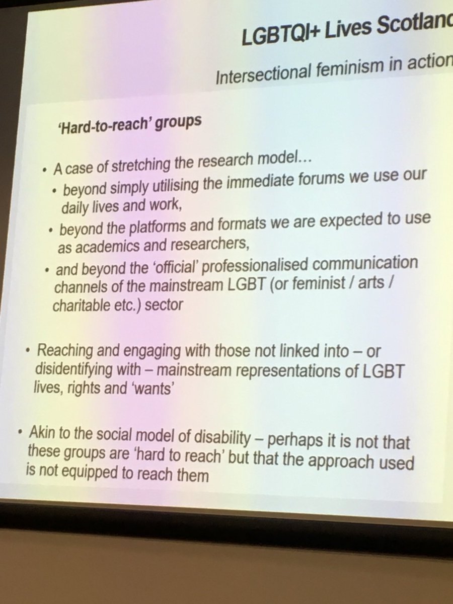YvetteTaylor0's tweet image. #SpringN2Femm Querying ‘hard to reach’ groups... maybe the research process produces the ‘hard to reach’ ⁦@LGBTQILives⁩